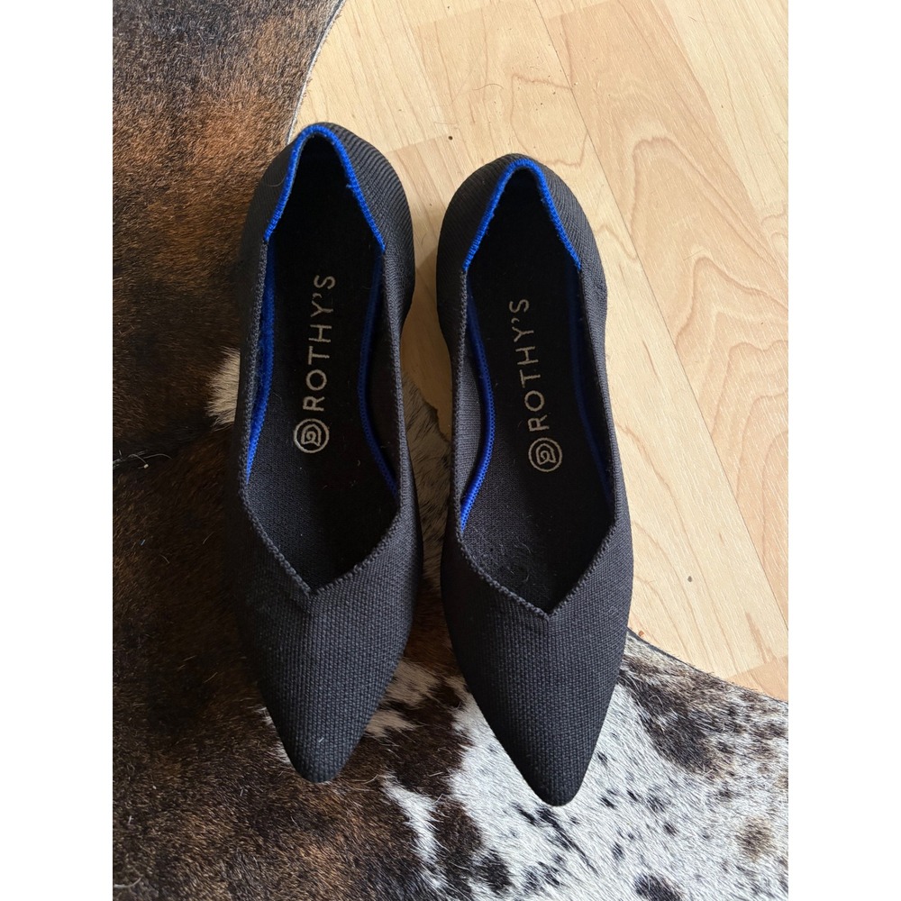 ROTHY'S Black Knit The Point Ballet Flats Casual In Desert Cat Size 8.5